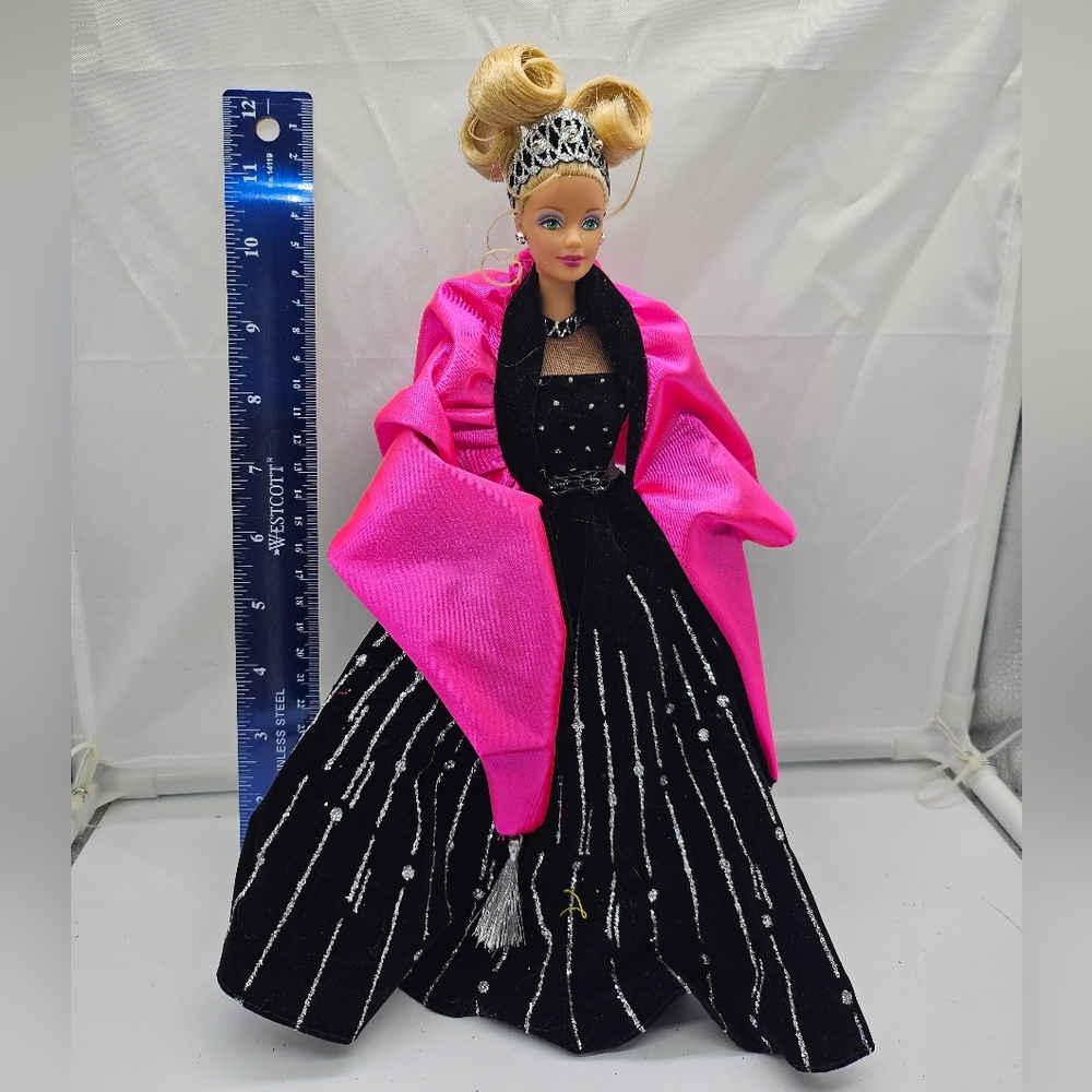 1998 Special Edition Happy Holidays Barbie Doll in Pink and Black Evening Gown